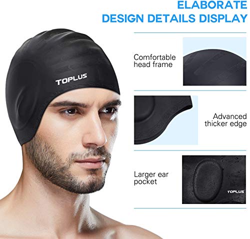 image for Toplus Swim Cap, Durable Silicone Swimming Cap Cover Ears, 3D Ergonomi