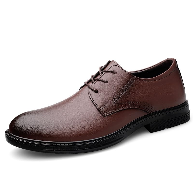 Shoes Dress Oxford for Men Lace Up Round Burnished Toe Leather Derby Shoes Non Slip Anti-Slip Rubber Sole Party2