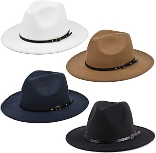 Sponsored Ad - 4 Pack Western Cowboy Hats Classic Felt Wide Brim Western Cowboy & Cowgirl Hat with Buckle for Women and Men