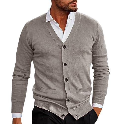 ZDSUHYIW Chaqueta de punto para hombre, cárdigan, suéter con cuello en V, ligera y elegante, chaqueta de invierno clásica, chaqueta de punto con botones, chaqueta tradicional, chaqueta ligera para