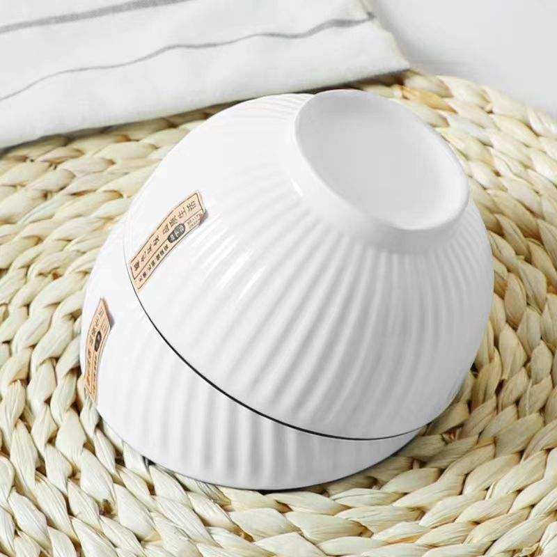 Image of Elegant White Ceramic Dessert Bowls with Black Rim - Set of 6, Ribbed Design, Perfect for Ice Cream, Desserts, Snacks, and More