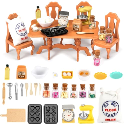 UPINS Wichtel Accessories, 35 piezas de accesorios de cocina para casa de muñecas, minicocina, duendes de Navidad, juego de duendes de Navidad, mesa y sillas en miniatura, decoración de Navidad