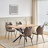 DEYARNA HOME Ensemble de Salle à Manger Table et Chaises –Table de Salle à Manger Rectangulaire de 140 cm avec 4 Chaises (Tissu en Lin avec Poignées) (Finition Bois Clair+4*Chaise (Marron))