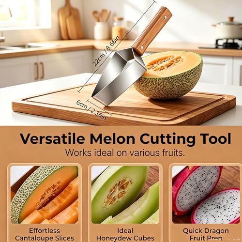 2PCS Stainless Steel Watermelon Cutter, Triangle Fruit Slicer with Wooden Handle, Melon Divider Tool for Watermelon, Cantaloupe and Honeydew by OFIGAS - Image 4