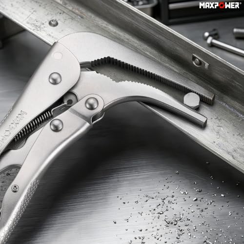 Image of MAXPOWER 7-inch 90 degree Offset Long Nose Locking Pliers, 2.75 inch Jaw | Serrated Long Jaws Locking Pliers for Tight Spaces