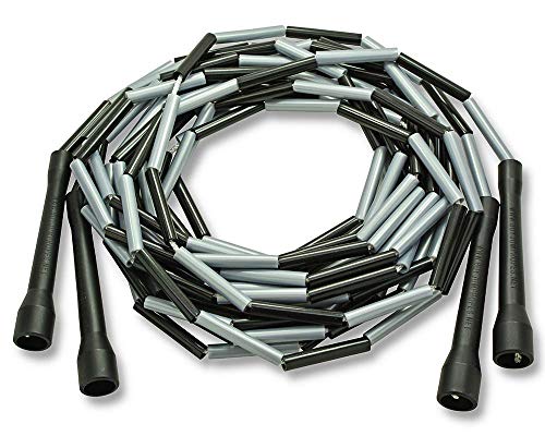 BuyJumpRopes Beaded Double Dutch Jump Ropes - Pair of 14ft Ropes - Made in USA (silver/black)