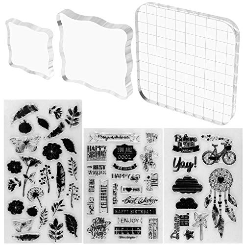 Set 4 Blocchi Portatimbri Acrilici Trasparenti Per Scrapbooking - Dimensioni 2,5 A 10 Cm
