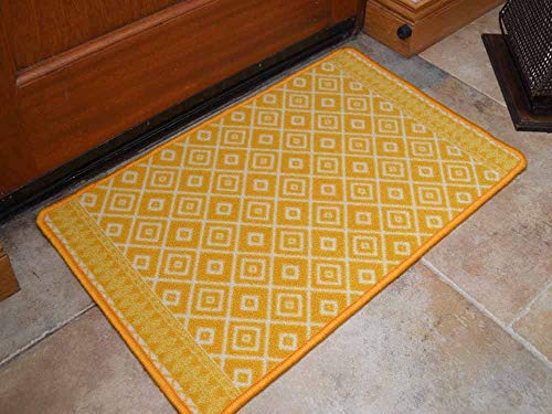 Image of Gold Ochre Diamonds Non Slip Machine Washable Rug (50cm x 80cm)