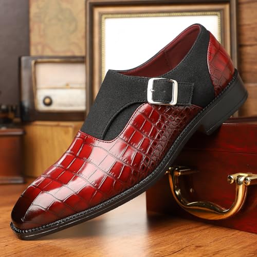 Santimon Men's Crocodile Pattern Monk Strap Dress Shoes Slip-On Buckle Formal Loafers Shoes2