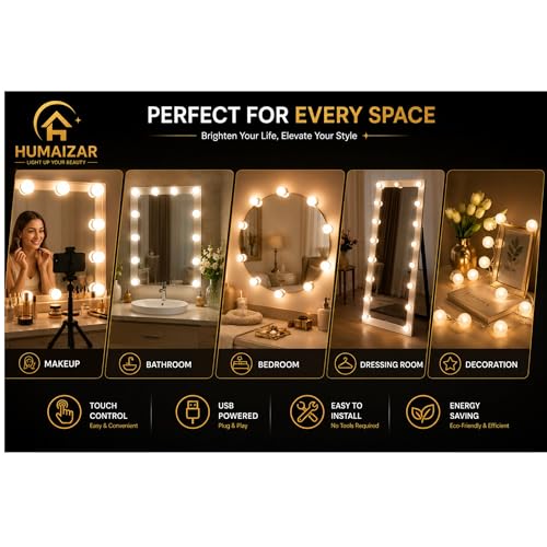 Image of HUMAIZAR Hollywood Style Vanity Mirror Fill Light Adjustable Luminance USB Wall Bulbs String for All Pretty Dimmable Light Makeup Vanity Desk Set (10 LED Bulb USB 3 Colors)