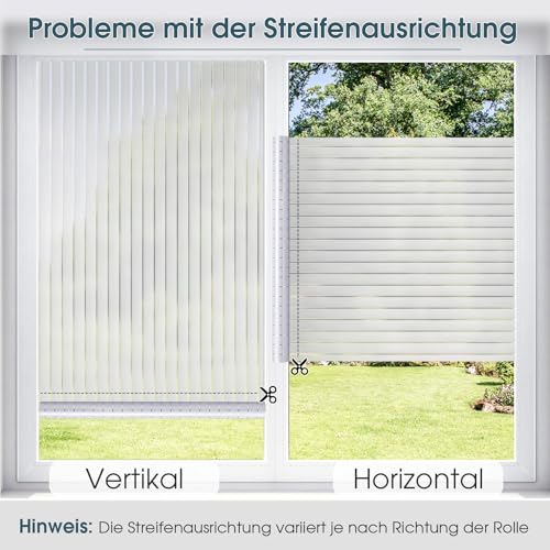 Lifetree Fensterfolie Streifen Blickdicht Sichtschutzfolie: Selbstklebend Fenster mit Statischer Haftung ohne Klebstoff Milchglasfolie Folie Anti-UV Für Zuhause Büro Statisch Folie 44.5x200cm