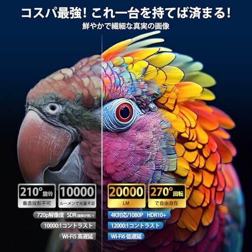 undefined プロジェクター 家庭用【令和7年4月新登場!明るさプラス20000LM&電動フォーカス&自動台形補正&4K対応】 プロジェクター 小型 Wi-Fi6瞬時接続 天井投影 1080P Bluetooth5.4 HI-FIスピーカー内蔵 短距離投影 自動台形補正 大画面 スタンド一体型 軽量 スマホ/パソコン/PS機/DVD接続可 プレゼントに最適 日本語取扱説明書 3年保証 の商品画像 2
