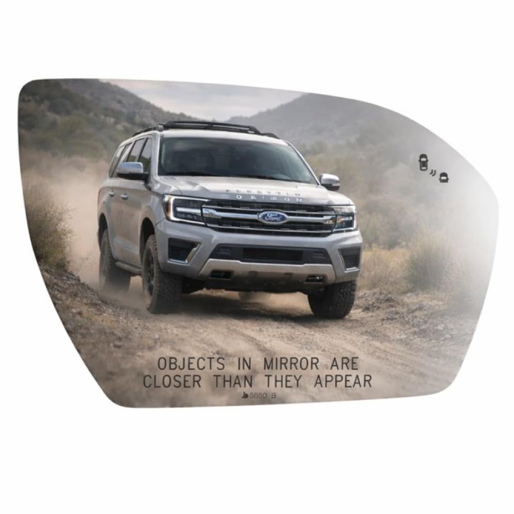 5850B Convex Passenger Side View Mirror Glass with Blind Spot, OEM# LL1Z17K707A, Fits Ford Expedition 2020-2024, Lincoln Navigator 2020-2023, Fit Over Non-Heated Foldaway Head, Smooth Edge