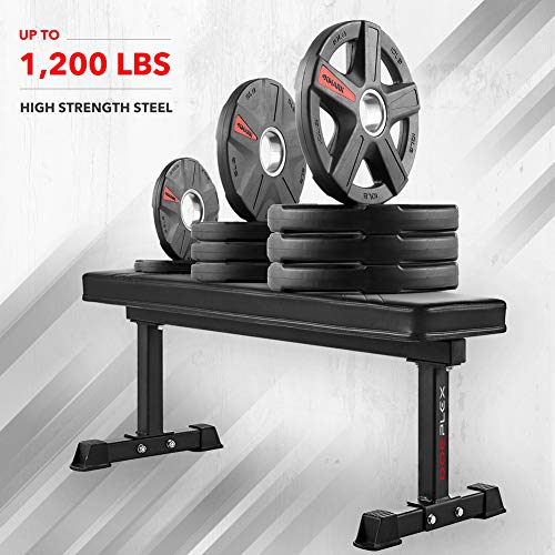 Doeplex Flat Weight Bench, Sit-up Abdominal Exercise Workout Bench - 1,200 lb Rating for Weightlifting