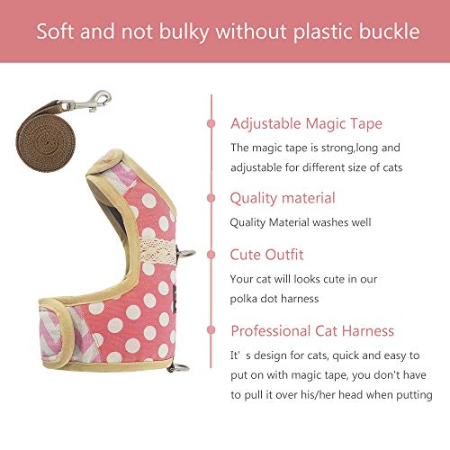 Yizhi Miaow Cat Harness And Leash For Walking Escape Proof, Adjustable Cat Vest Harness, Padded Stylish Cat Walking Jackets, Polka Dot Pink, X-Small #TOP2
