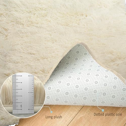 Tapis salon crème 105x295 cm rectangulaire shaggy lavable pour chambre - 6