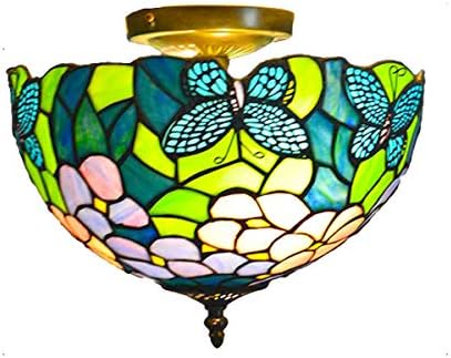 GDLight Tiffany Style Butterfly Ceiling Lamp Vintage Floral Ceiling Lights with 12-Inch Handmade Stained Glass Shade for Dining Room Living Room Bedroom Hallway