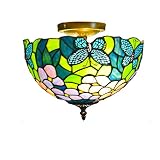 GDLight Tiffany Style Butterfly Ceiling Lamp Vintage Floral Ceiling Lights with 12-Inch Handmade Sta