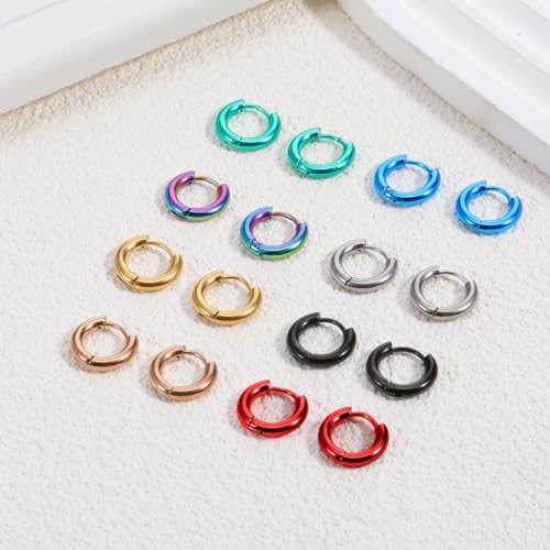 8 Pairs Titanium Steel Small Hoop Earrings for Men Women Multicolor Cool Hoop Earrings Cartilage Helix Lobes Sleeper Hoops Earring Set (8mm Inner Diameter)3
