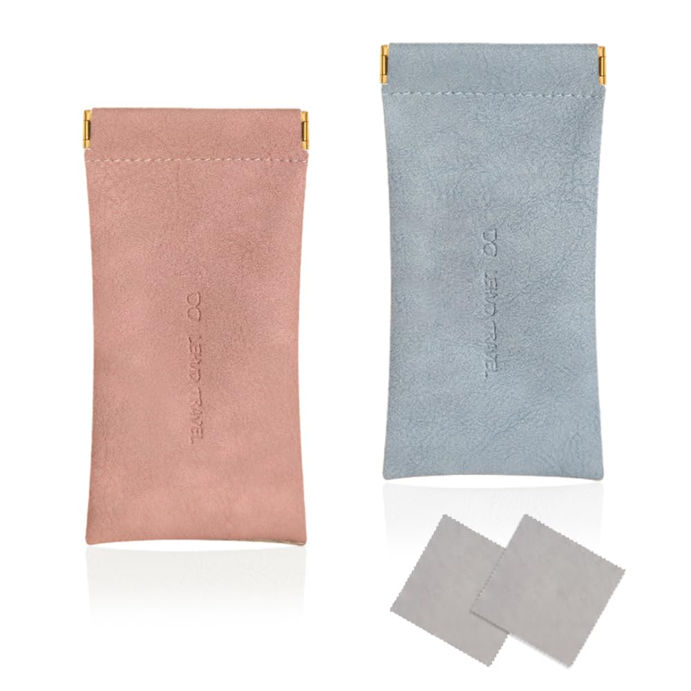 HIOQFR 2 Fundas de Gafas Blandas Fundas Gafas de Sol Mujer Fundas Gafas Cuero Estuche Gafas Compacto PU Cuero Suaves Estuche Gafas Fundas para Gafas Hombre Bolsa de Microfibra para Gafas