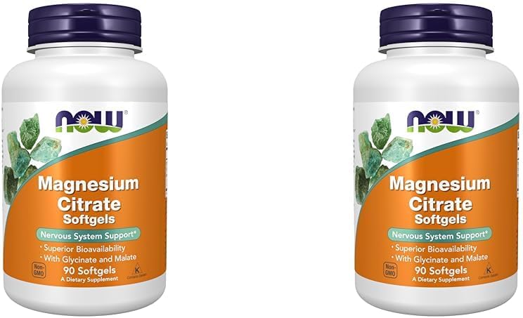 NOW Foods Supplements, Magnesium Citrate, with Glycinate & Malate, Nervous System Support*, 90 Softgels, (Pack of 2)