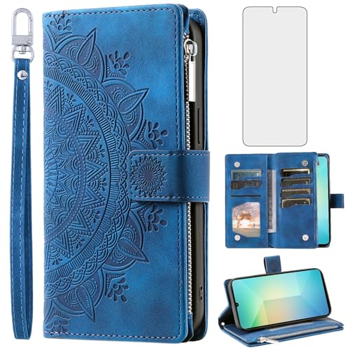Protection Samsung Galaxy A06 étui cuir clapet bleu portefeuille et vitre écran