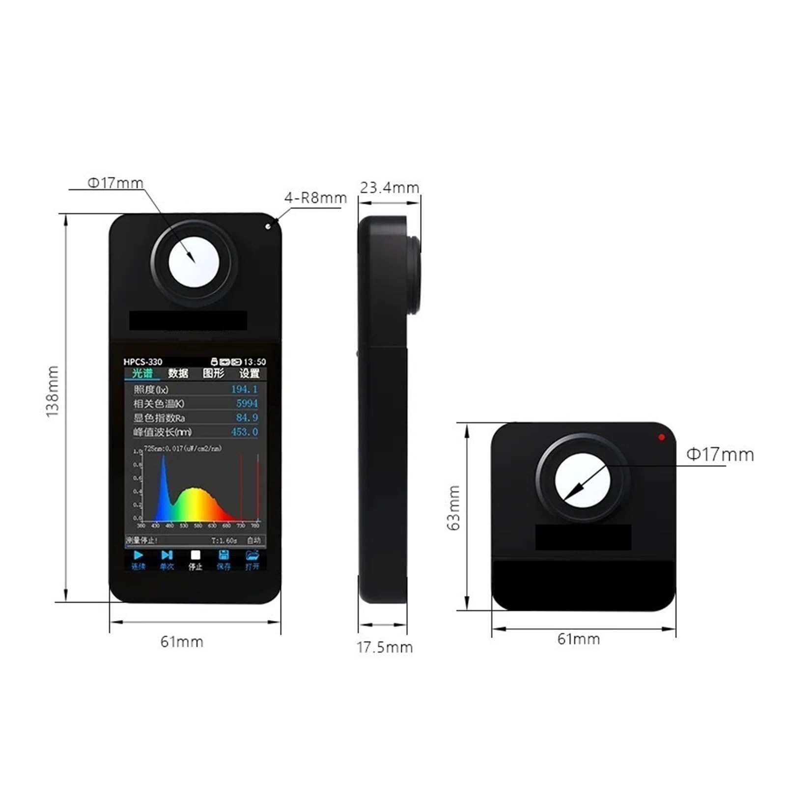 Espectrofotómetro, Espectrómetro HPCS-330: Medidor De Luz Portátil Inalámbrico Y Analizador Espectro LED Con Pantalla En Tiempo Real