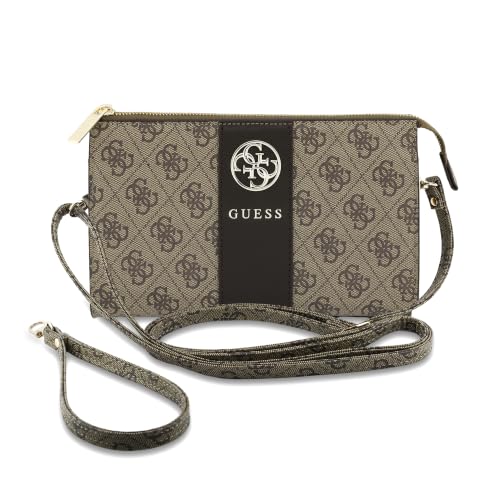 Image of CG MOBILE Guess Phone Wallet Bag Officially Licensed, PU Leather with Middle Stripe, 4G Metal Round & Classic Logo & Strap | Phone Pouch with Crossbody Strap, Protective Phone Holder for Unisex