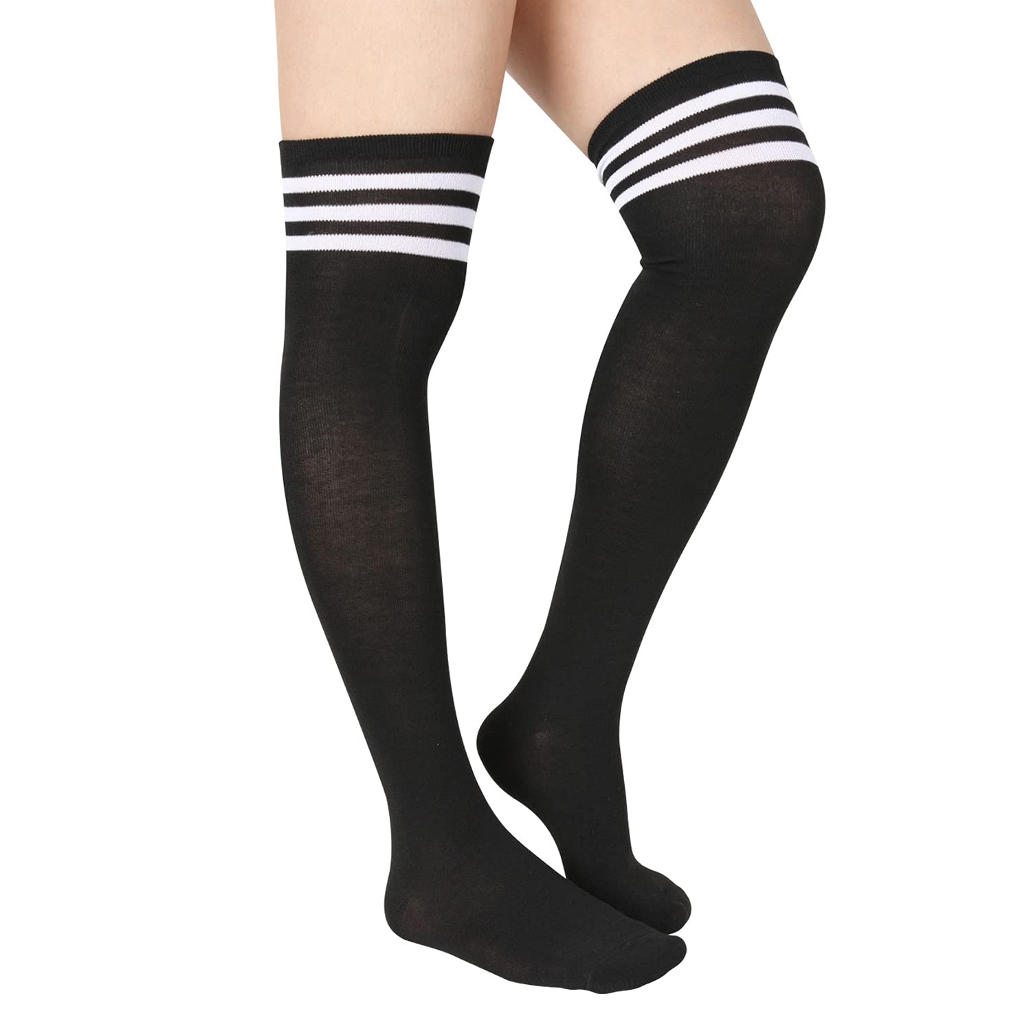 Womens Striped Thigh Highs Socks Girls Novelty Colorful Cotton Over the Knee High Socks Cute Funny Cosplay Long Stockings