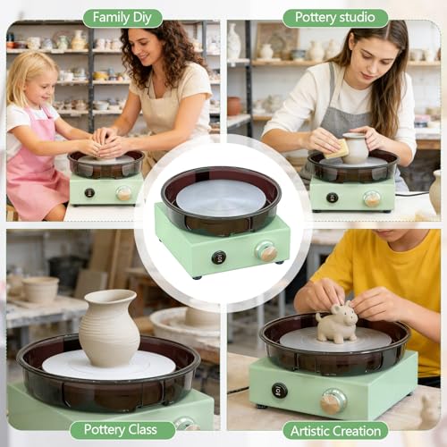 Miniatura 5 de Teckzoon Mini Torno De Alfarero Con Plato Giratorio Doble Cara De 15 Cm, Estructura Metálica, Protector Antisalpicaduras Extraíble Y Juego De Herramientas, Máquina De Cerámica Para Niños Y Adultos
