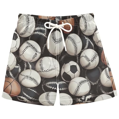 Pigsaly Boys Swim Trunks Basketball White Black Football Soccer Ball Toddler Beach Board Shorts Baby Summer Bathing Suit 3T