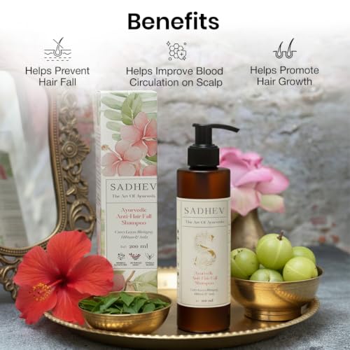 Image of Sadhev Anti-Hairfall Shampoo | Reduces Hair Fall & Promotes Hair Growth | Strengthens Roots with Bhringraj, Amla, Curry Leaf & Hibiscus | Natural, Vegan & Chemical-Free | For Men & Women | 200ml