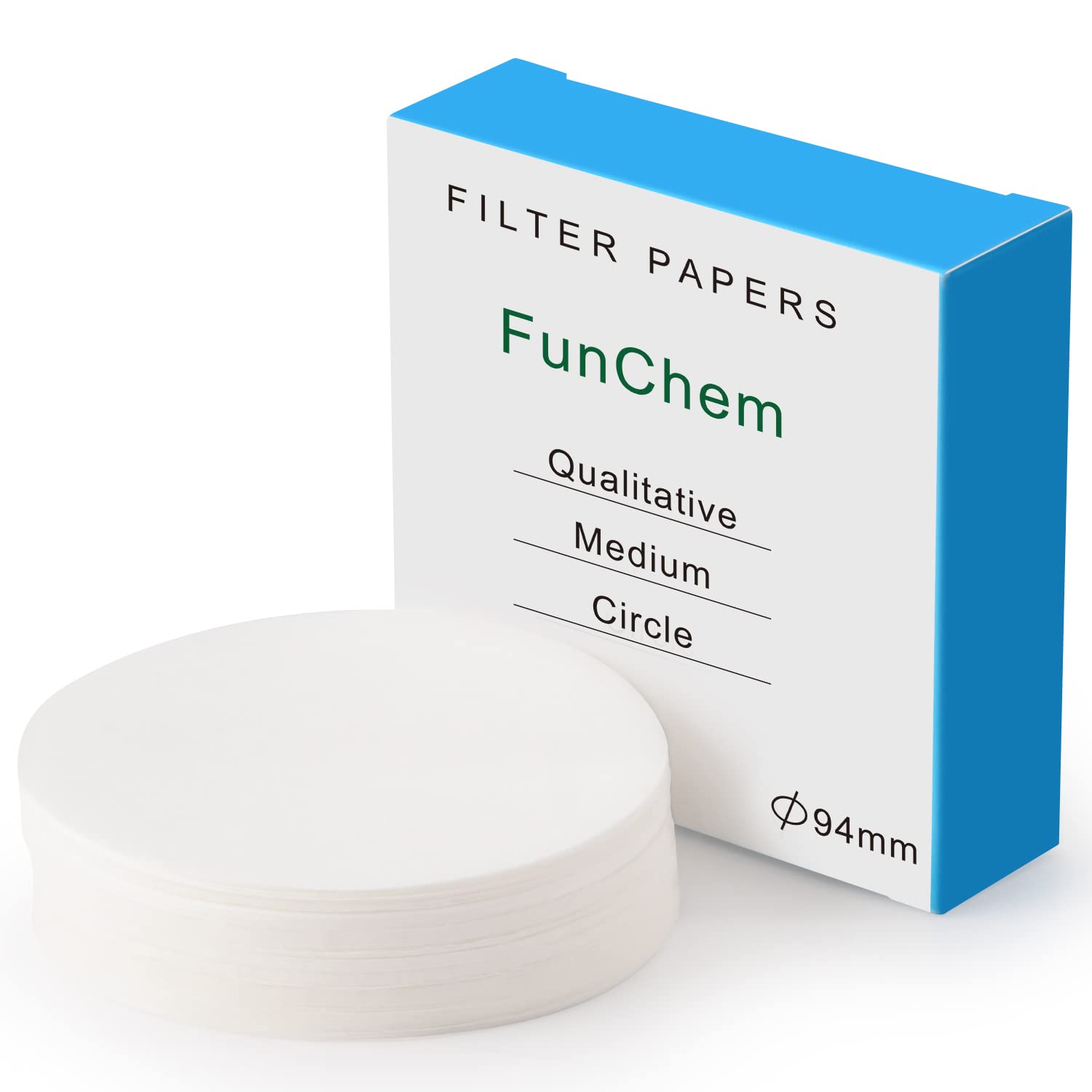 FunChem Qualitative Filter Paper Circles, 74 mm Diameter Cellulose Lab Filter Paper, 20 Micron Particle Retention, Medium Flow Filtration Speed, Pack of 100