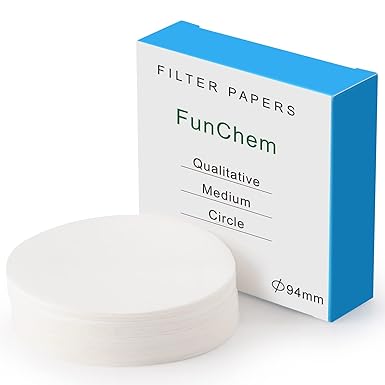 FunChem Qualitative Filter Paper Circles, 94 mm Diameter Cellulose Lab Filter Paper, 20 Micron Particle Retention, Medium Flow Filtration Speed, Pack of 100