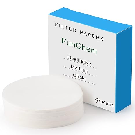 FunChem Qualitative Filter Paper Circles, 94 mm Diameter Cellulose Lab Filter Paper, 20 Micron Particle Retention, Medium Flow Filtration Speed, Pack of 100