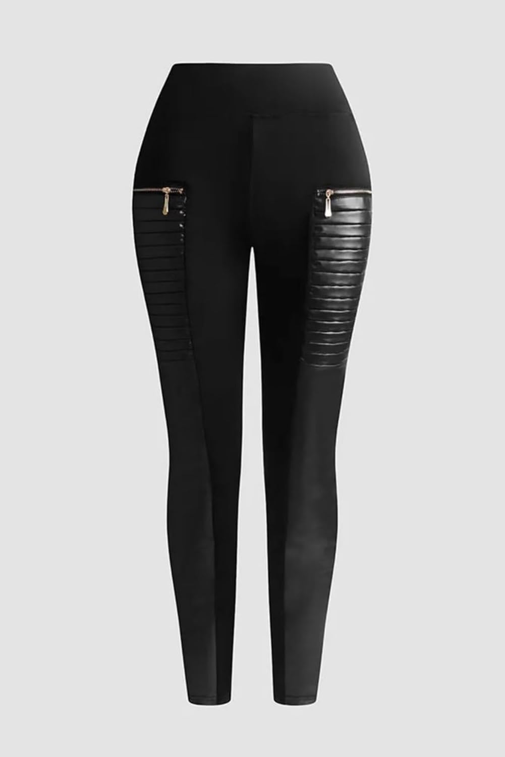 Flamingals Faux Leather Leggings for Women Tummy Control High Waisted Motorcycle Leggings Women with Pockets Patch Zip - Image 5