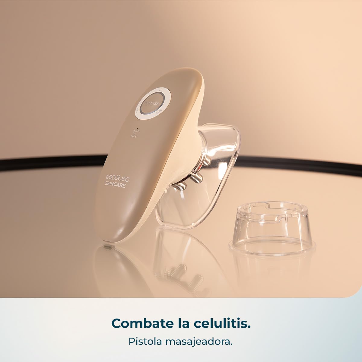 Cecotec Masajeador Corporal Anticelulítico SkinCare Push Up Suction EMS, Luz Roja, 2 Cabezales, 3 Intensidades, 60 min Autonomía