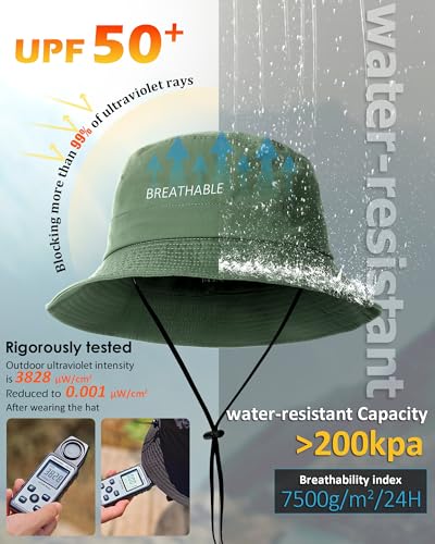 Image of Water-Resistant Bucket Hat for Women Men Rain Hat UPF 50+ Boonie Sun Hat Foldable Summer Floppy Fishing Safari Hats