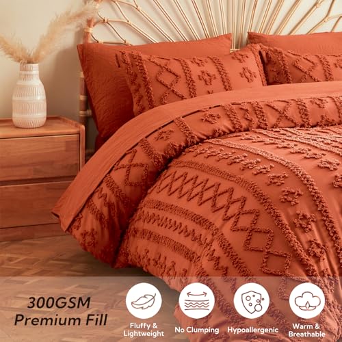 Image of MR&HM King Size Comforter Set Terracotta, 7 Pieces Tufted Boho Beddding Sets, Farmhouse Style Bed in a Bag with 1 Comforter, 2 Pillow Shams, 2 Pillowcases, 1 Flat Sheet, 1 Fitted Sheet