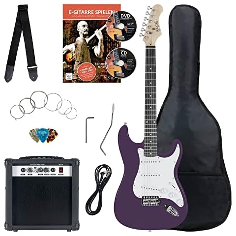 Kit de Guitarra Eléctrica Completo Rocktile Banger's Pack con Amplificador, Bolsa y Accesorios - Lila Cover