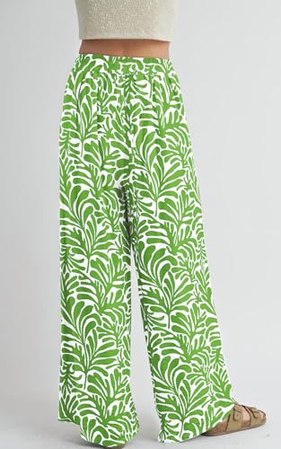 Image of PRETTYGARDEN Womens Pants Elastic Waist Floral Lightweight Palazzo Pants for Women Casual Lounge Wide Leg Pants Woman