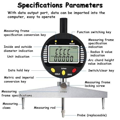 Digitales Radius-Messgerät, multifunktionales Messwerkzeug für Innen-/Außenradien, Präzisionsmessbereich 0–13 mm und 5–700 mm