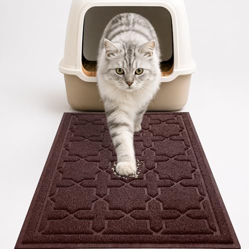 Image of Yimobra Cat Litter Mat, Easy Clean Trapping PVC Mat with Waterproof Backing and Non Slip Bottom, Scatter Control Pad for Litter Box, 24 inchx20 inch, Dark Coffee