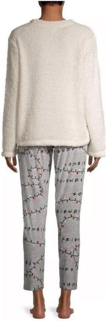 Richard Leeds International Women's Friends Christmas Plush Pajamas 2 Piece Pajama Set (US, Alpha, Small, Regular, Regular, Winter White) - Image 2