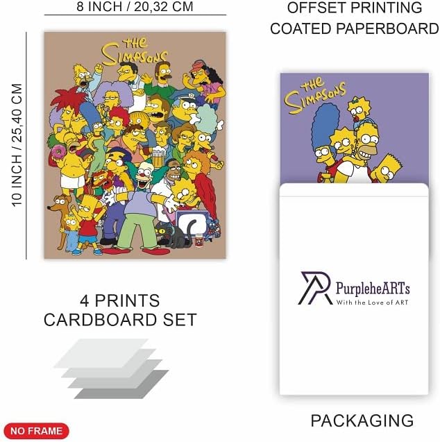Miniatura 2 de PurpleheARTs Póster de los Simpsons, juego de 4 pósteres de película sin marco (8 x 10 pulgadas) Bart Homer Marge Lisa Maggie, arte de pared de Los