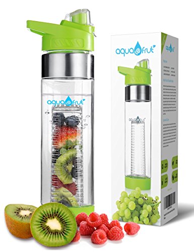 NEW AquaFrut Bottom Loading Fruit Infuser Water Bottle - BPA Free Tritan Plastic - Leak Proof - 24 OZ - Infusion Recipe eBook (Green)