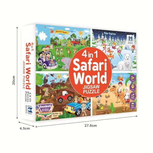 Image of Safari World Jigsaw Puzzle for Kids, 4 in 1, 140 Pieces