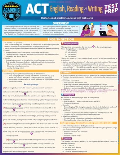 ACT English, Reading & Writing Test Prep: a QuickStudy Laminated Reference Guide