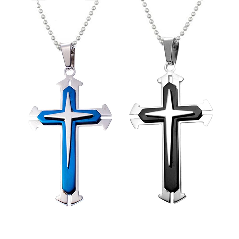Zittop Pack of 2pcs Black and Blue Cross Pendant Necklace