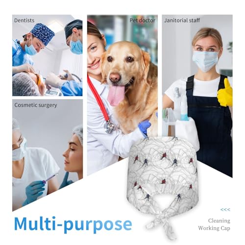 Image of Working Cap Scrub Cap with Sweatband Adjustable Unisex Women Tie Back Hat Nurse Surgical Caps